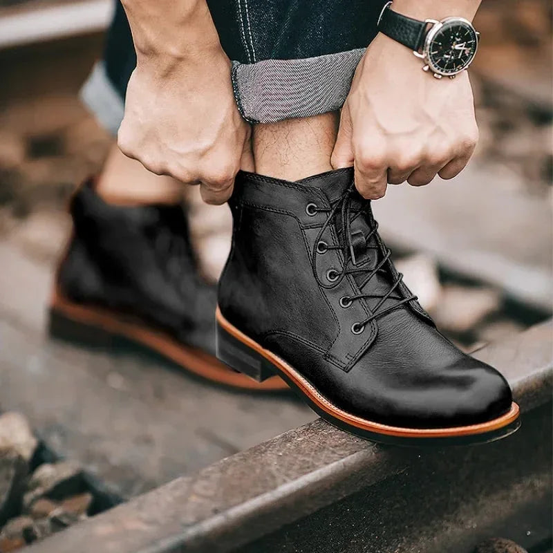Heren retro leren boots | Klassieke veterschoenen voor casual & business