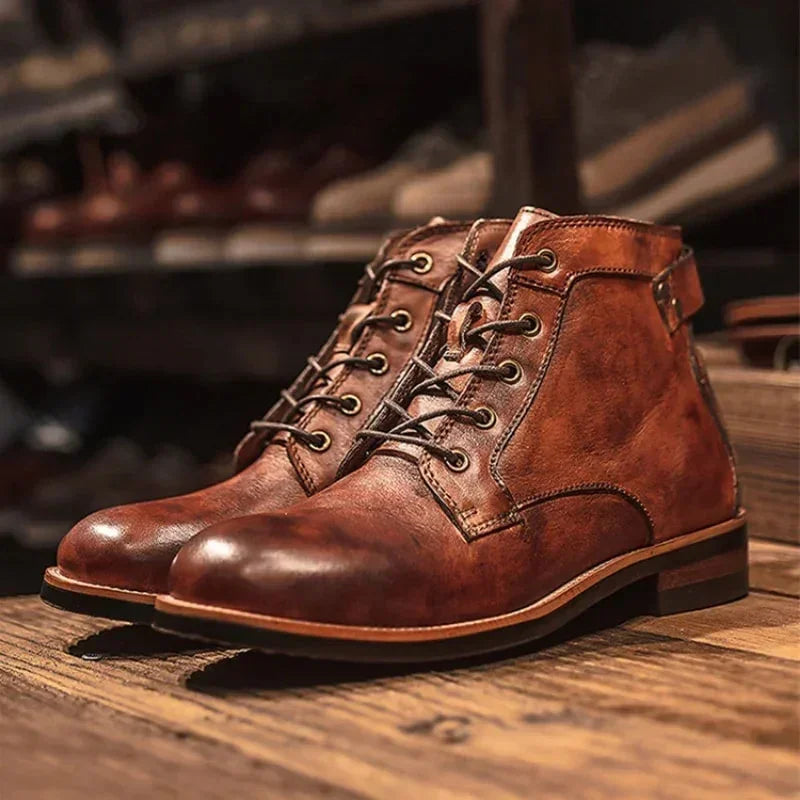 Heren retro leren boots | Klassieke veterschoenen voor casual & business