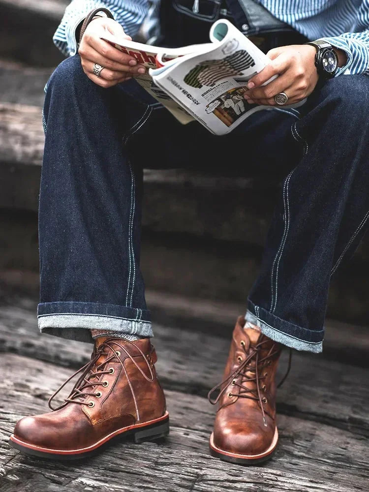 Heren retro leren boots | Klassieke veterschoenen voor casual & business