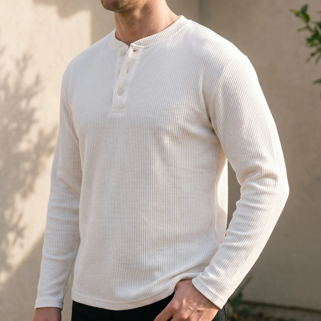 Henley shirt heren | Geribd T-shirt met knoopsluiting