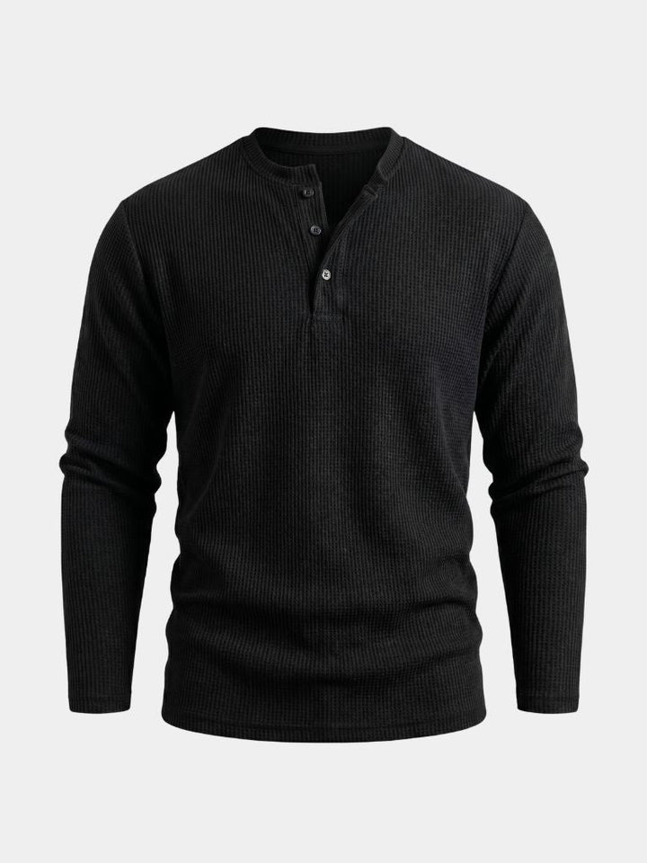 Henley shirt heren | Geribd T-shirt met knoopsluiting