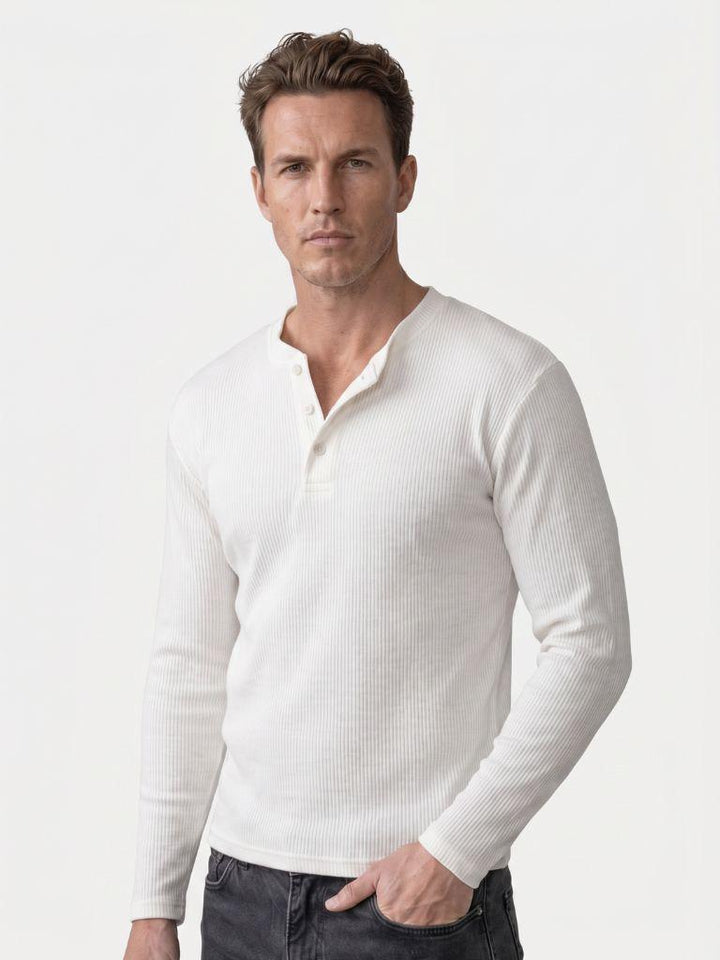 Henley shirt heren | Geribd T-shirt met knoopsluiting