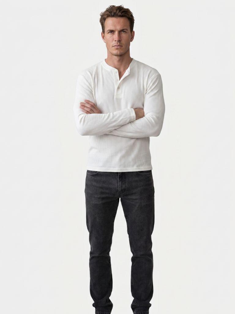 Henley shirt heren | Geribd T-shirt met knoopsluiting