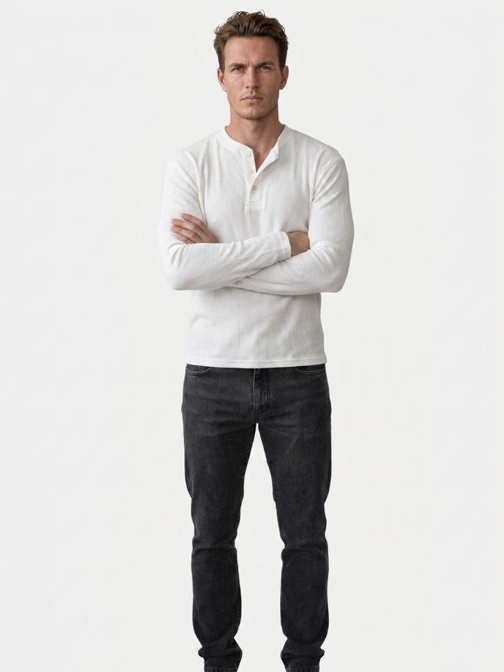 Henley shirt heren | Geribd T-shirt met knoopsluiting