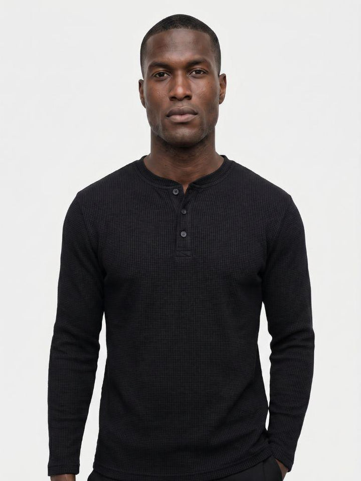 Henley shirt heren | Geribd T-shirt met knoopsluiting