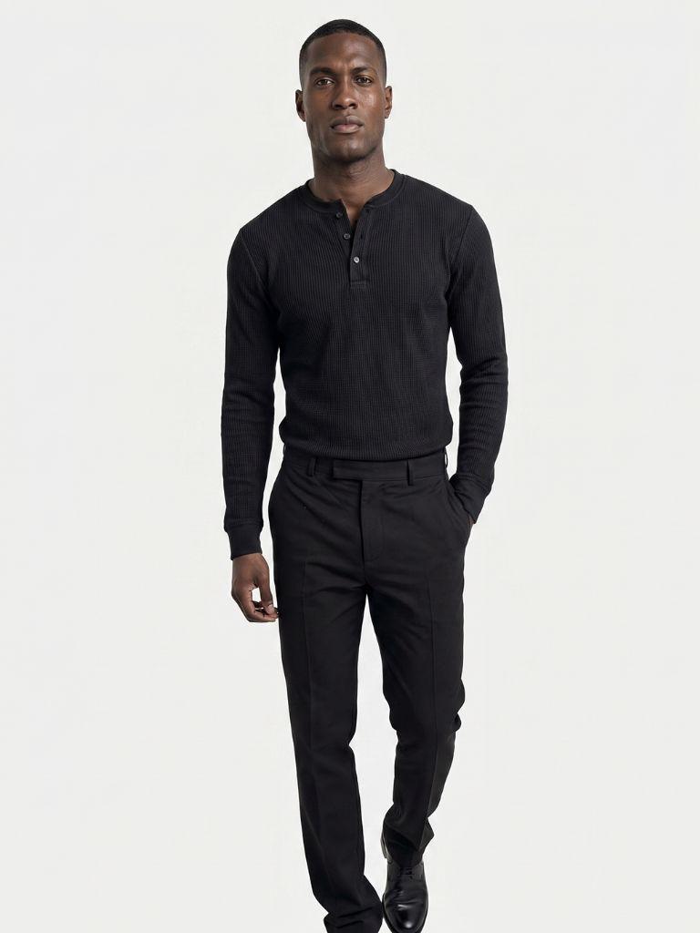 Henley shirt heren | Geribd T-shirt met knoopsluiting