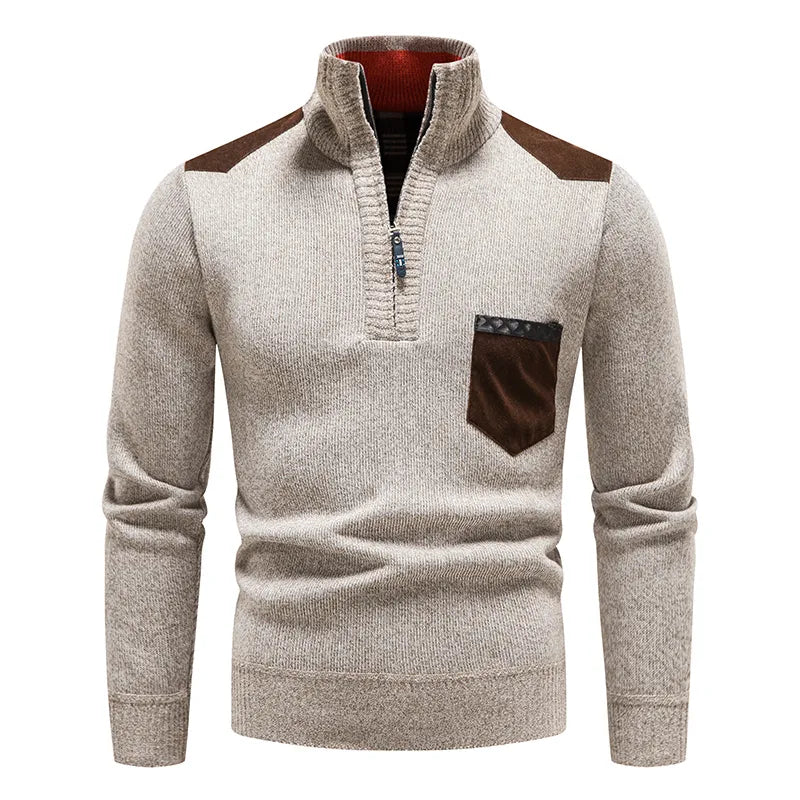 Zip Collar | Heren herfsttrui met ritssluiting en contrastdetails