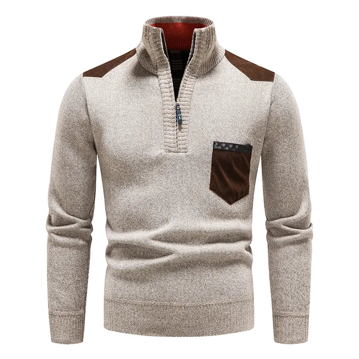 Zip Collar | Heren herfsttrui met ritssluiting en contrastdetails