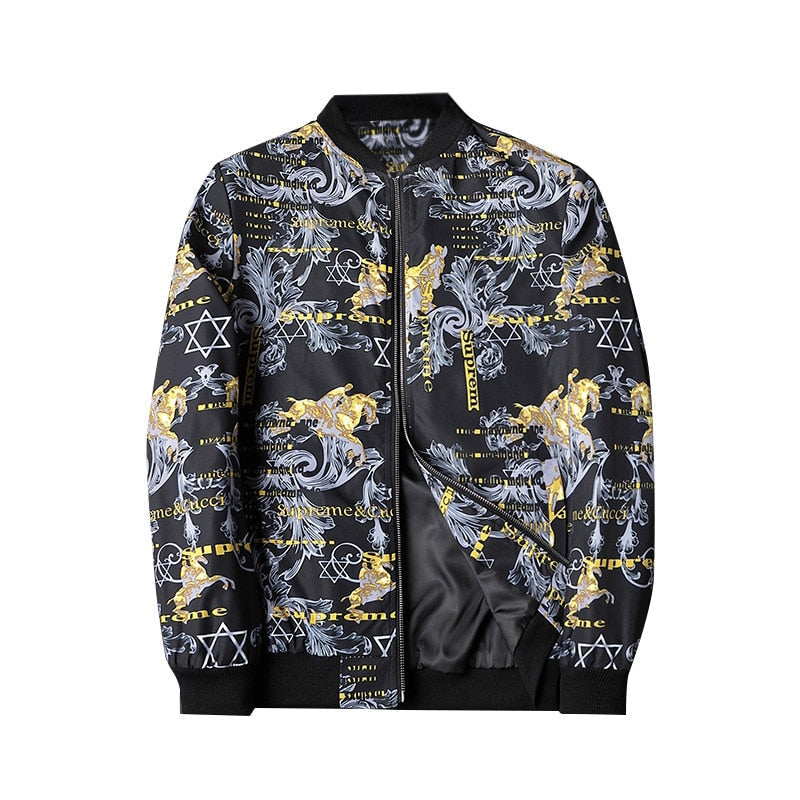 Heren bomberjack | Bomberjas met abstracte print en rits