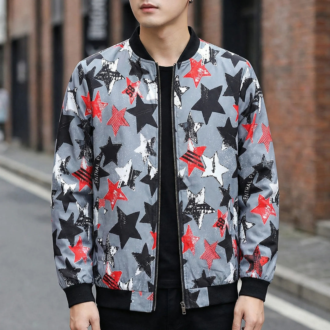 Heren bomberjack | Bomberjas met abstracte print en rits