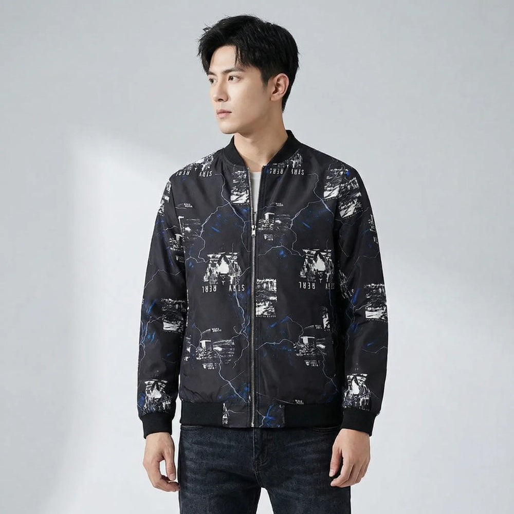 Heren bomberjack | Bomberjas met abstracte print en rits