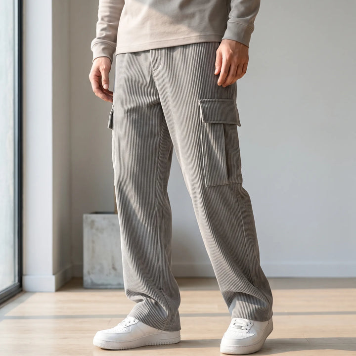 Heren broek | Ribstof broek met rechte pijpen