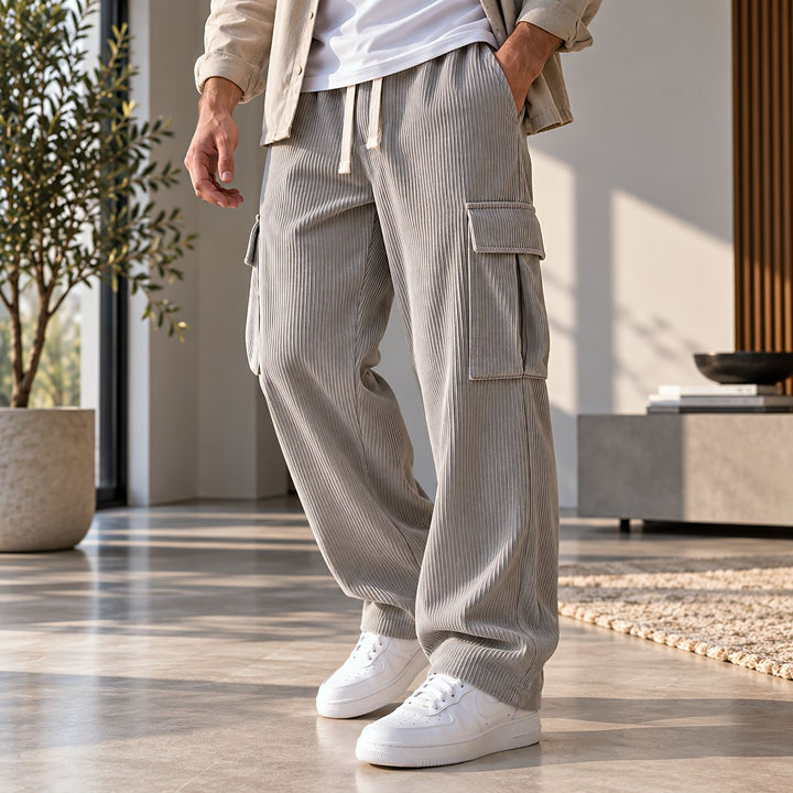 Heren broek | Ribstof broek met rechte pijpen