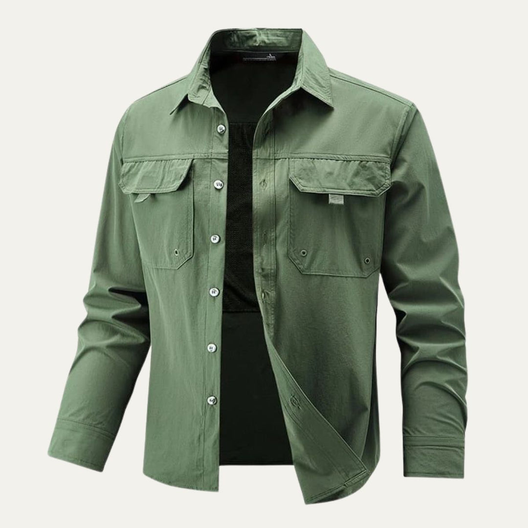 Heren overshirt | Lichte tussenjas met knopen en borstzakken