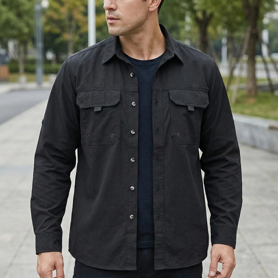 Heren overshirt | Lichte tussenjas met knopen en borstzakken