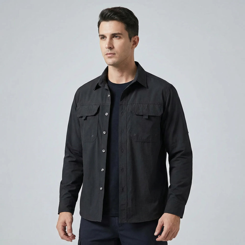 Heren overshirt | Lichte tussenjas met knopen en borstzakken