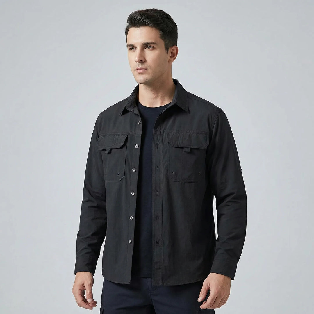 Heren overshirt | Lichte tussenjas met knopen en borstzakken