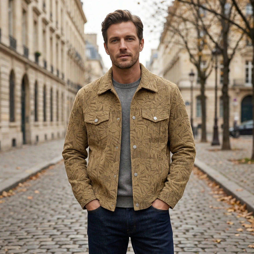 Heren overshirt | Lichte tussenjas met print en borstzakken