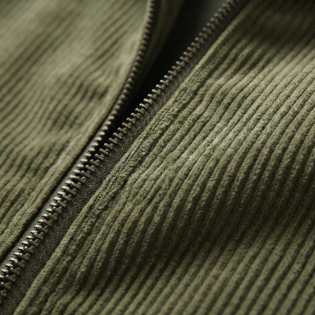 Heren tussenjas | Corduroy jas met rits en opstaande kraag