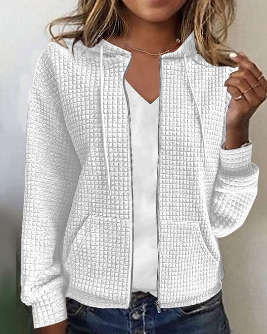 Dames vest met capuchon en rits | Wafelstof