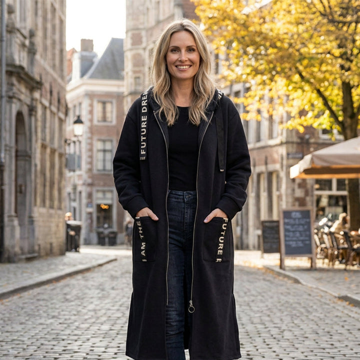 Hoodie dames | Lang oversized model met rits en capuchon