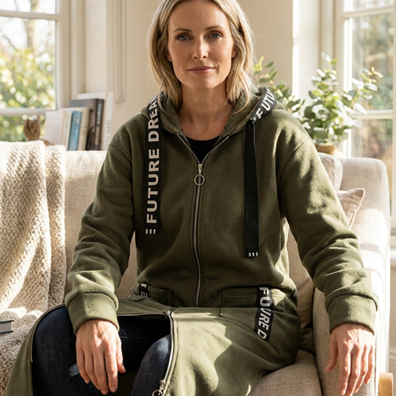 Hoodie dames | Lang oversized model met rits en capuchon