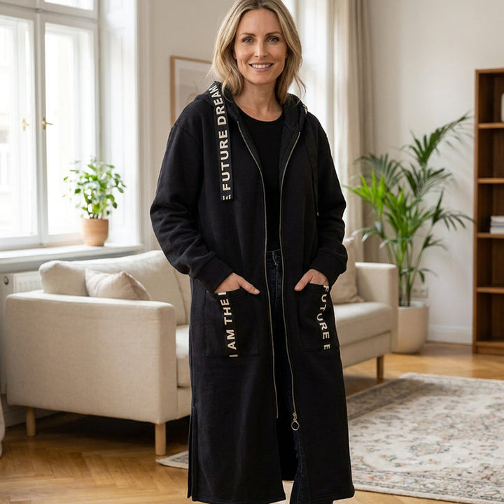 Hoodie dames | Lang oversized model met rits en capuchon