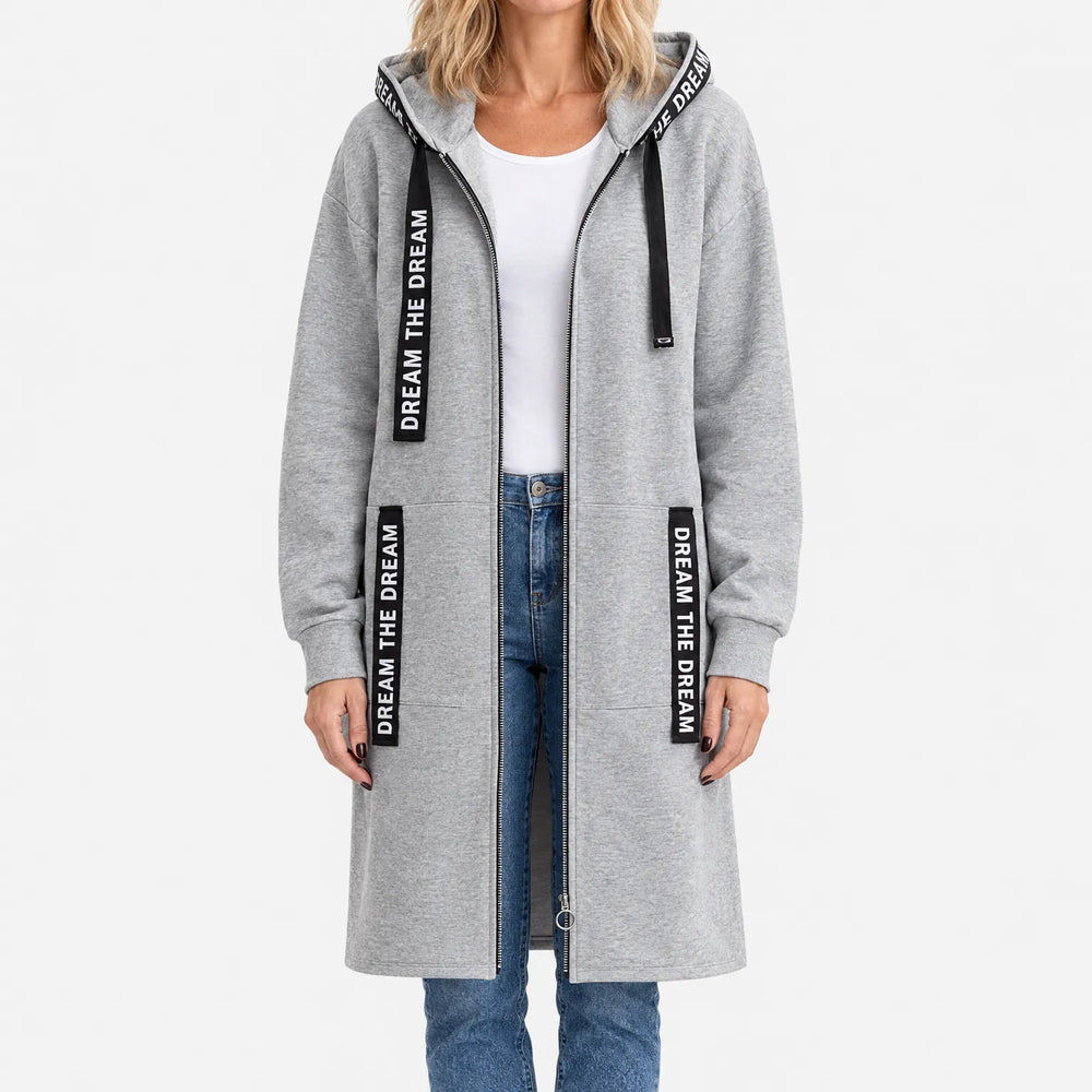 Hoodie dames | Lang oversized model met rits en capuchon
