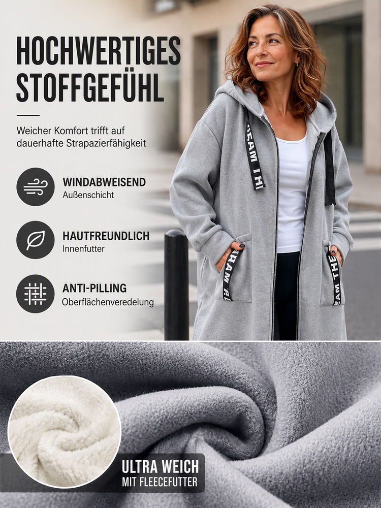 Hoodie dames | Lang oversized model met rits en capuchon