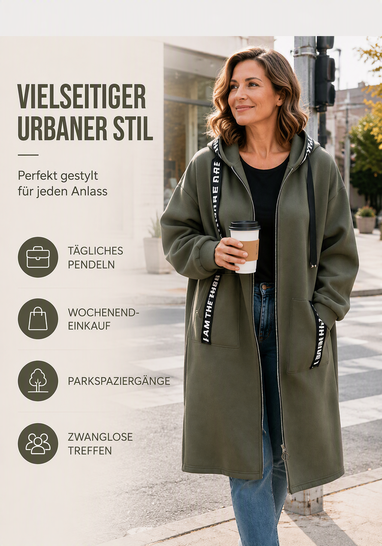 Hoodie dames | Lang oversized model met rits en capuchon