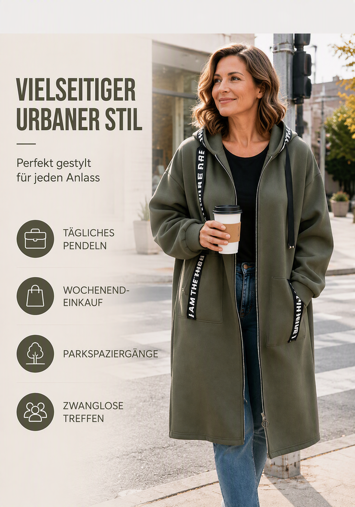 Hoodie dames | Lang oversized model met rits en capuchon