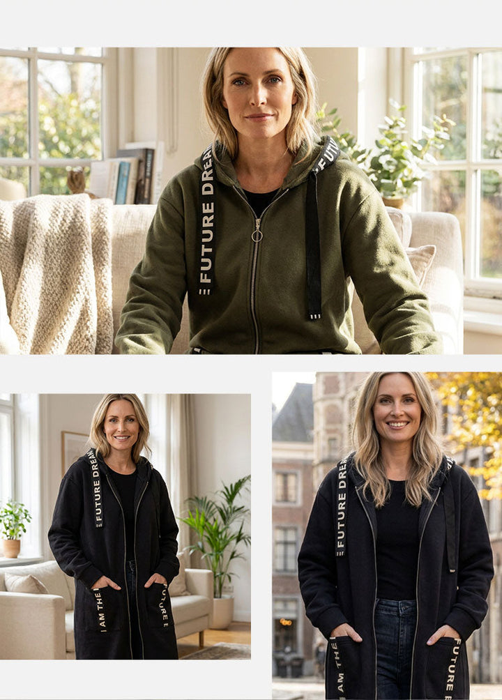 Hoodie dames | Lang oversized model met rits en capuchon