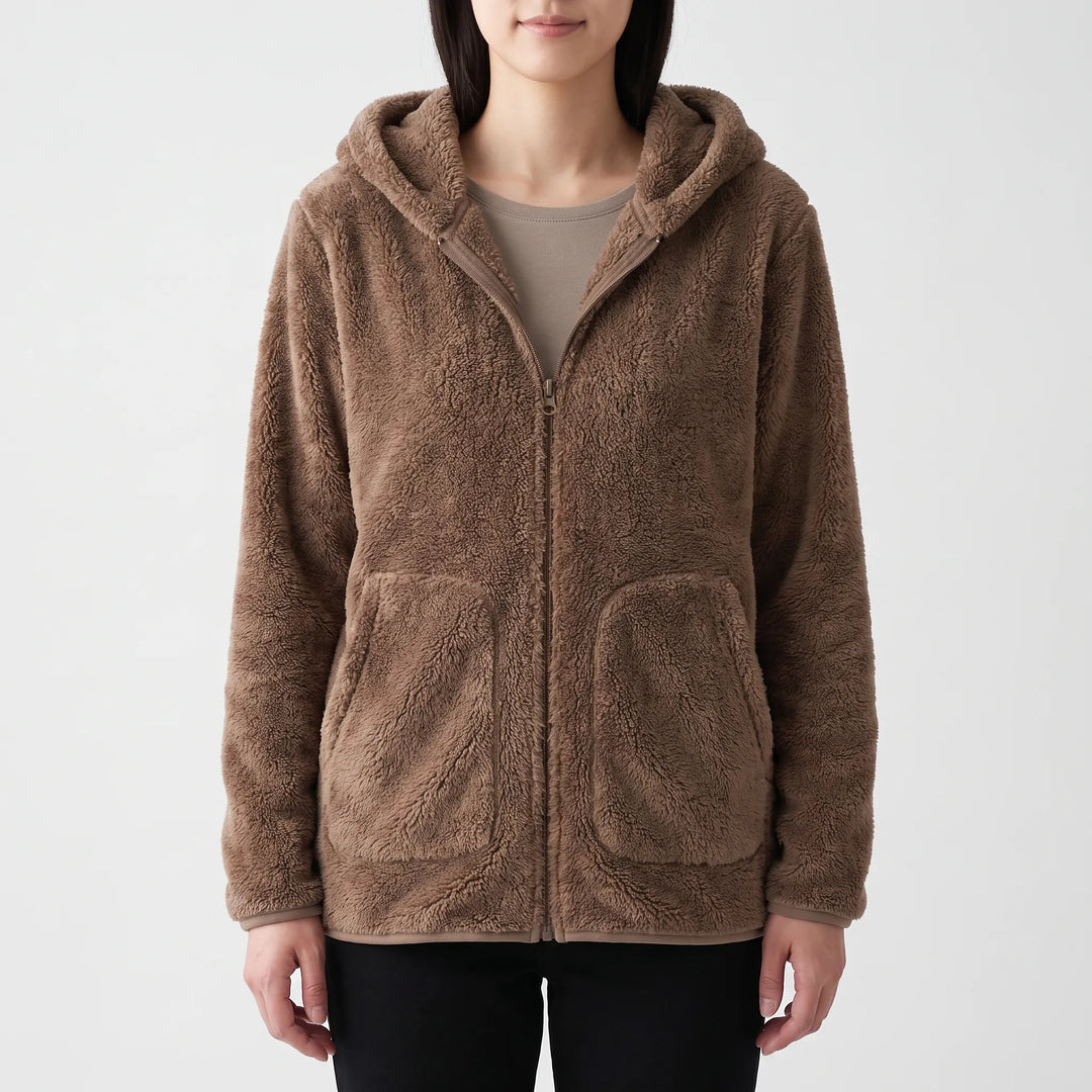 Hoodie dames | Teddy fleece vest met rits en capuchon