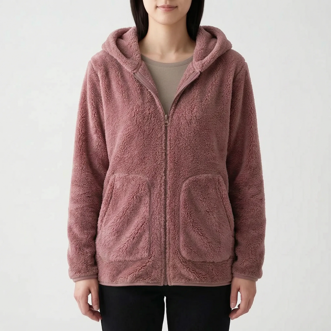 Hoodie dames | Teddy fleece vest met rits en capuchon