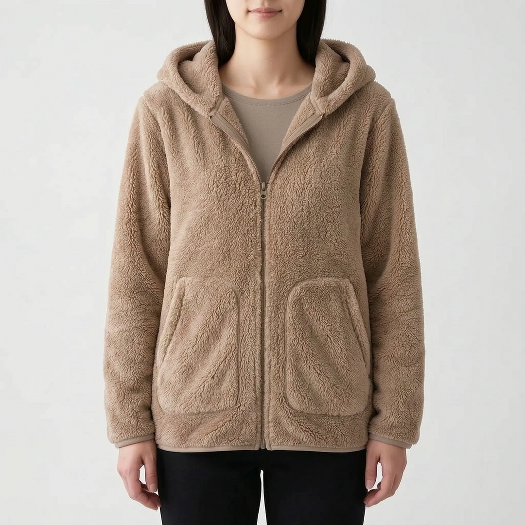 Hoodie dames | Teddy fleece vest met rits en capuchon