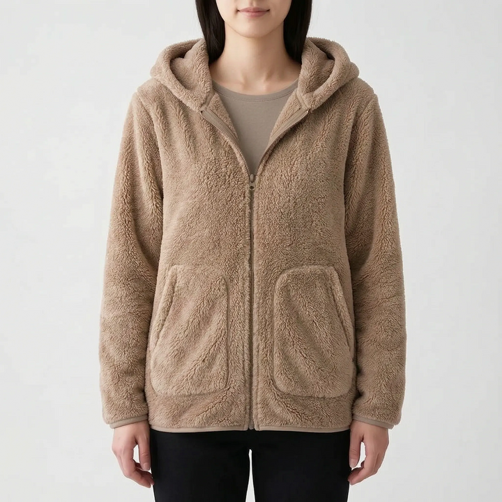 Hoodie dames | Teddy fleece vest met rits en capuchon