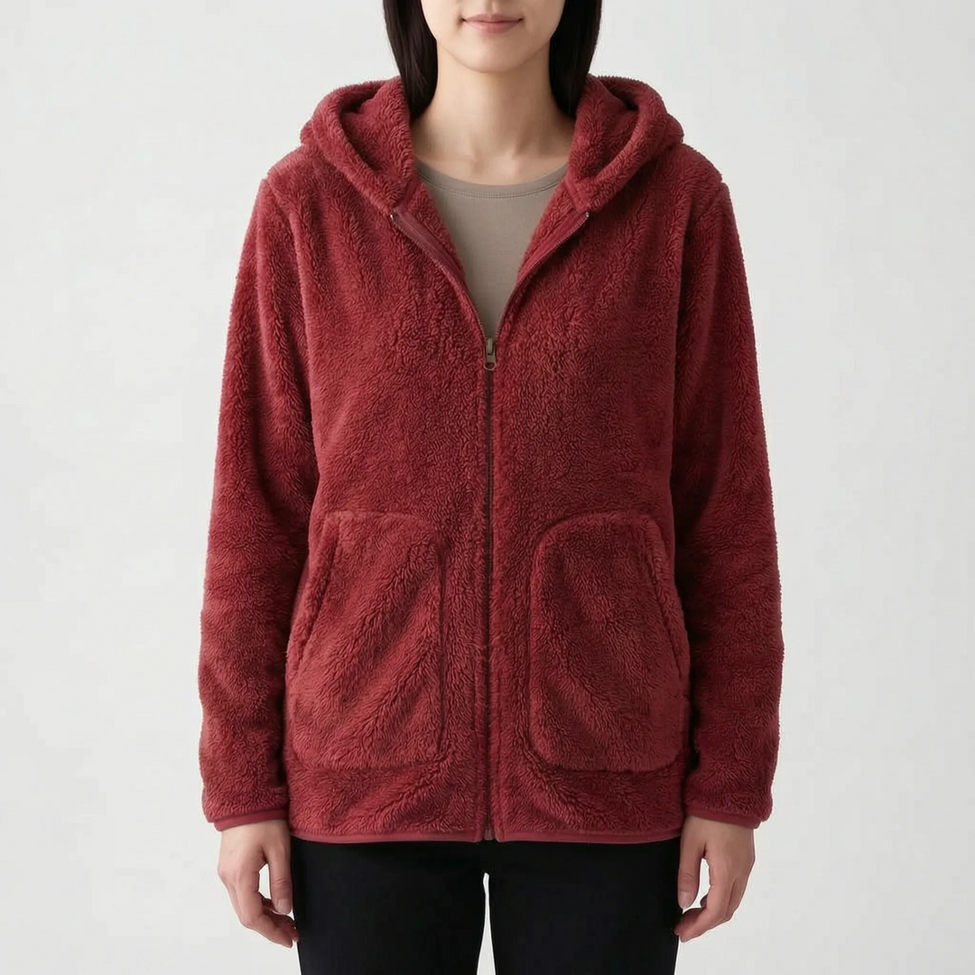 Hoodie dames | Teddy fleece vest met rits en capuchon