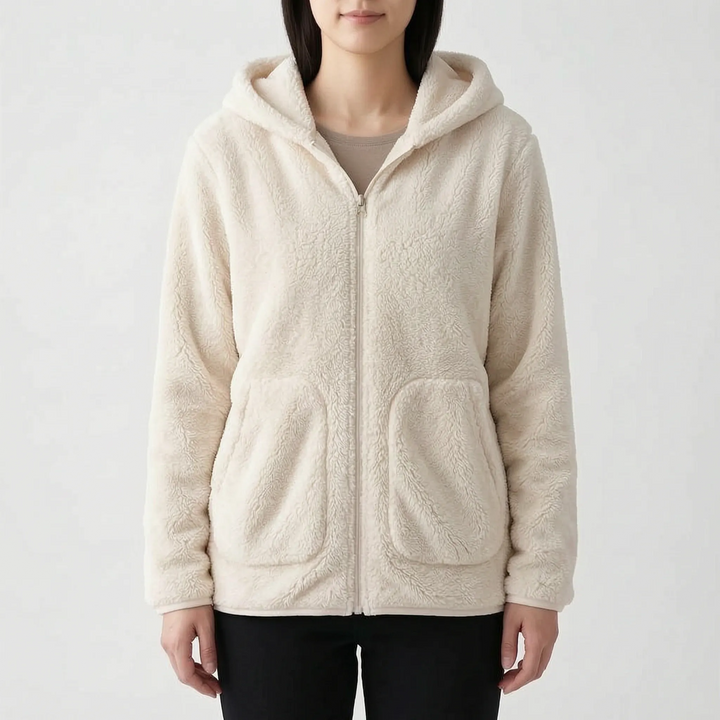 Hoodie dames | Teddy fleece vest met rits en capuchon
