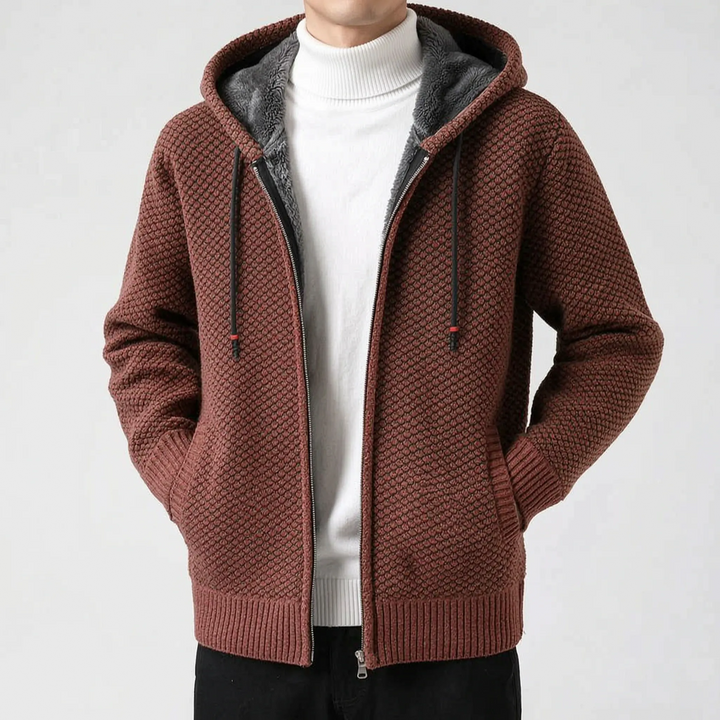 Hoodie heren | Gebreid vest met capuchon en fleece voering