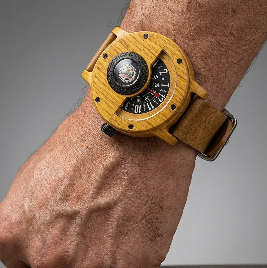 Horloge heren | Houten horloge Helvique met leren band