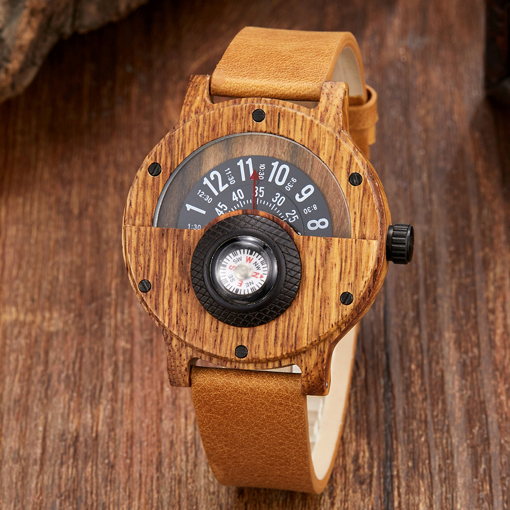 Horloge heren | Houten horloge Helvique met leren band