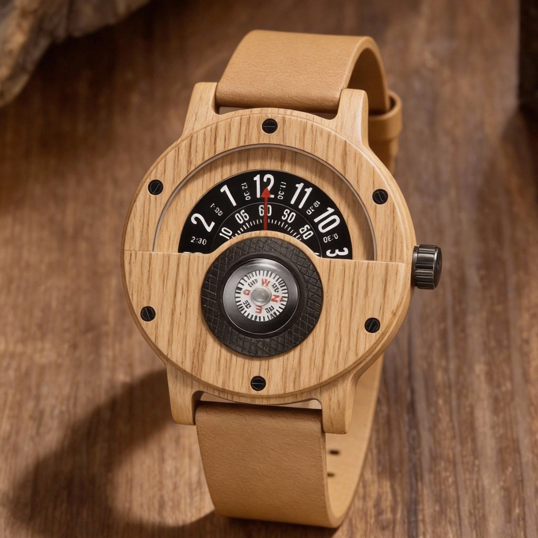 Horloge heren | Houten horloge Helvique met leren band
