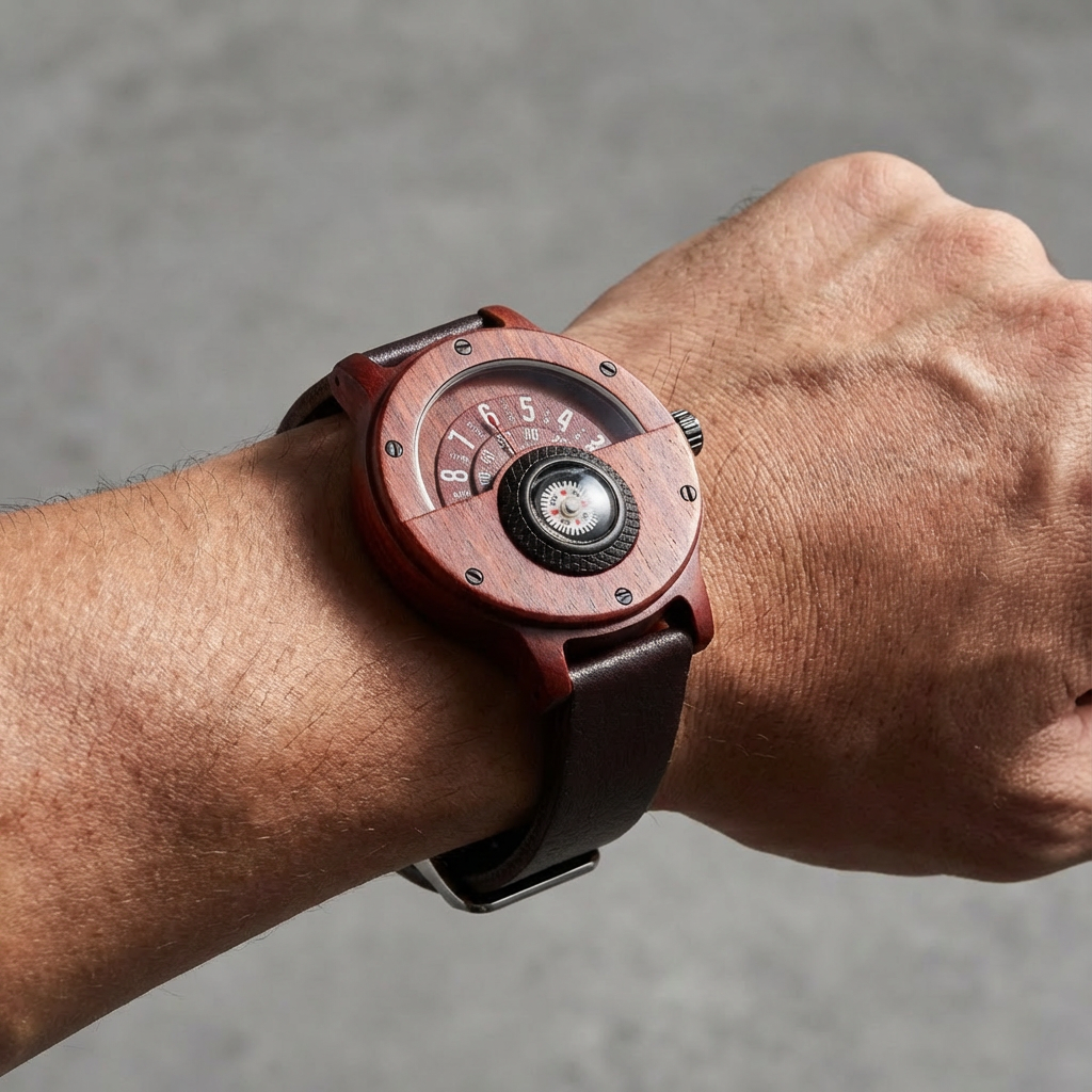 Horloge heren | Houten horloge Helvique met leren band