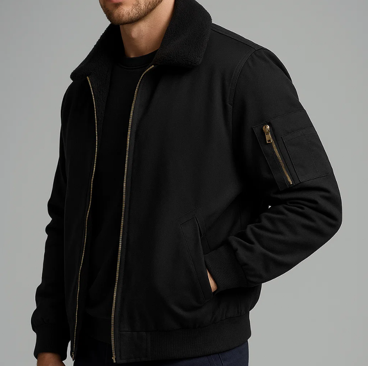 Jas heren | Gevoerd bomberjack met fleece en ritssluiting