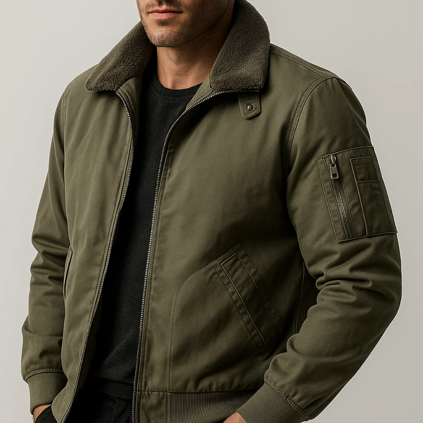Jas heren | Gevoerd bomberjack met fleece en ritssluiting