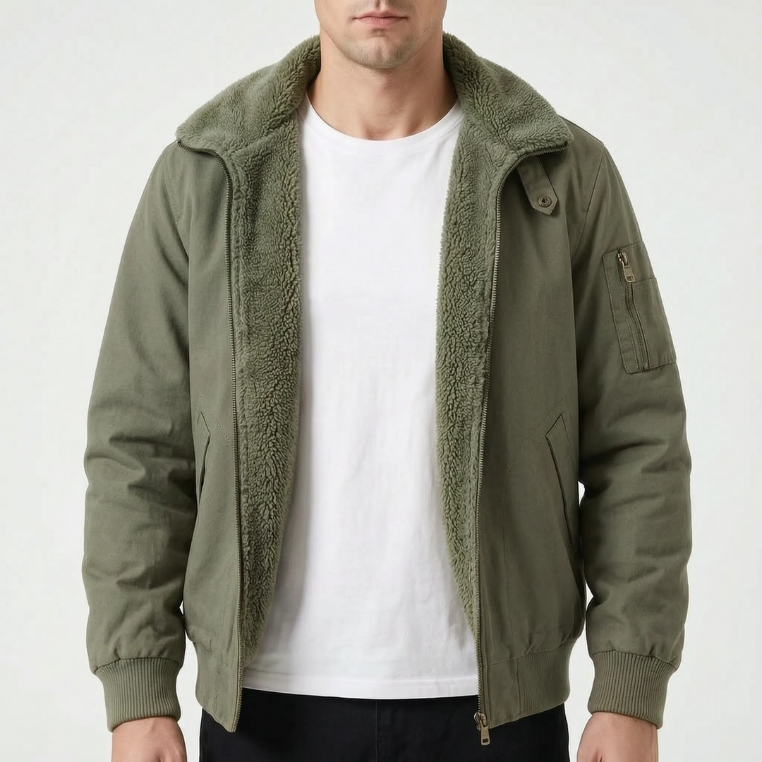 Jas heren | Gevoerd bomberjack met fleece en ritssluiting