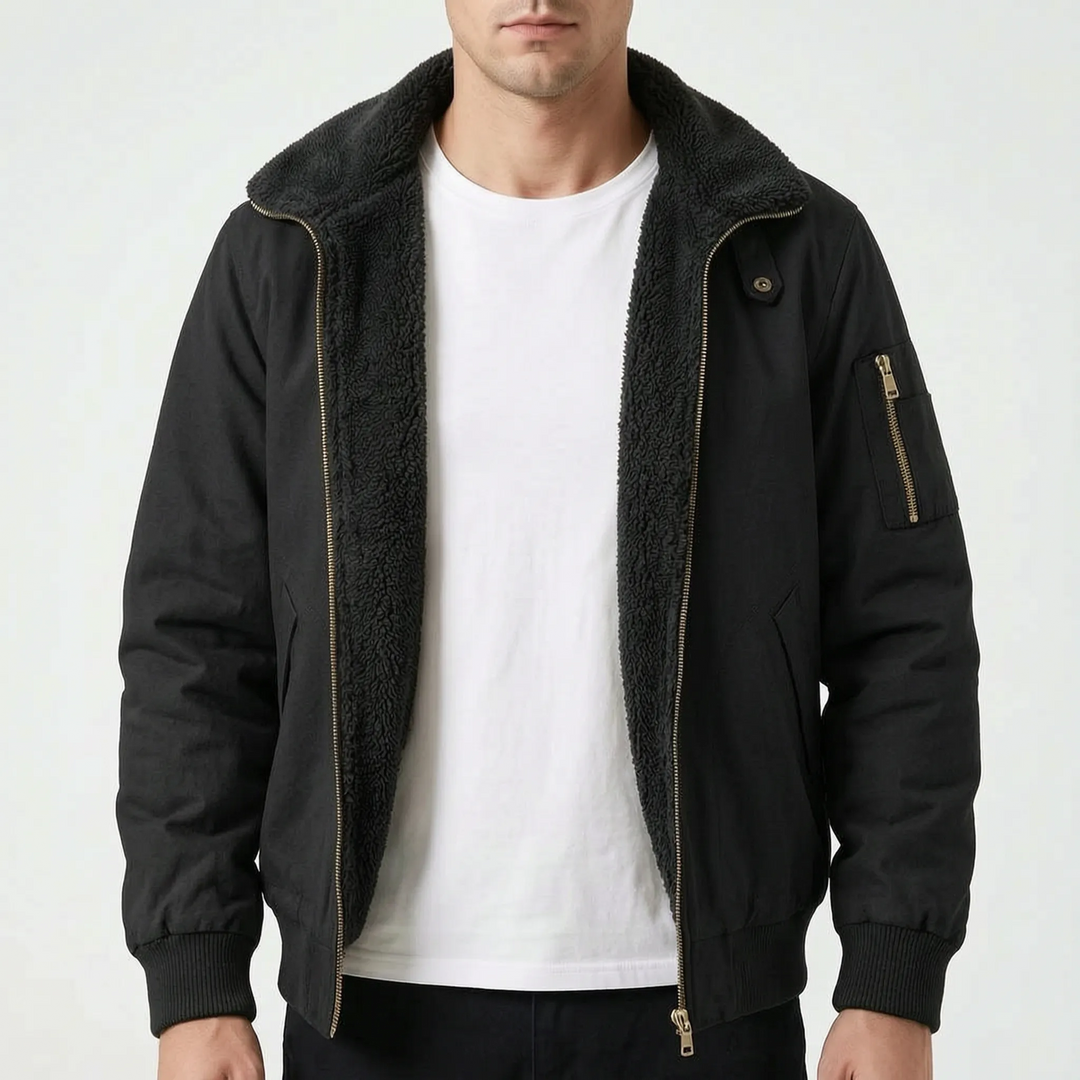 Jas heren | Gevoerd bomberjack met fleece en ritssluiting