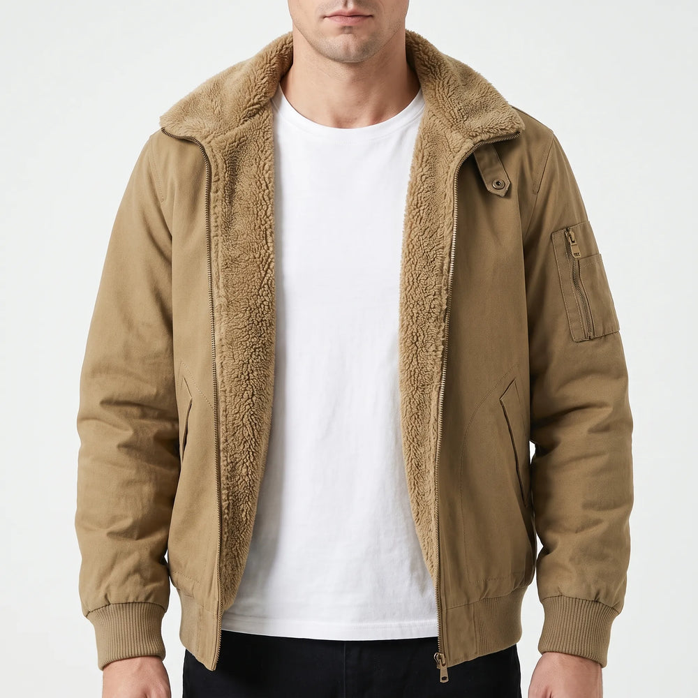 Jas heren | Gevoerd bomberjack met fleece en ritssluiting