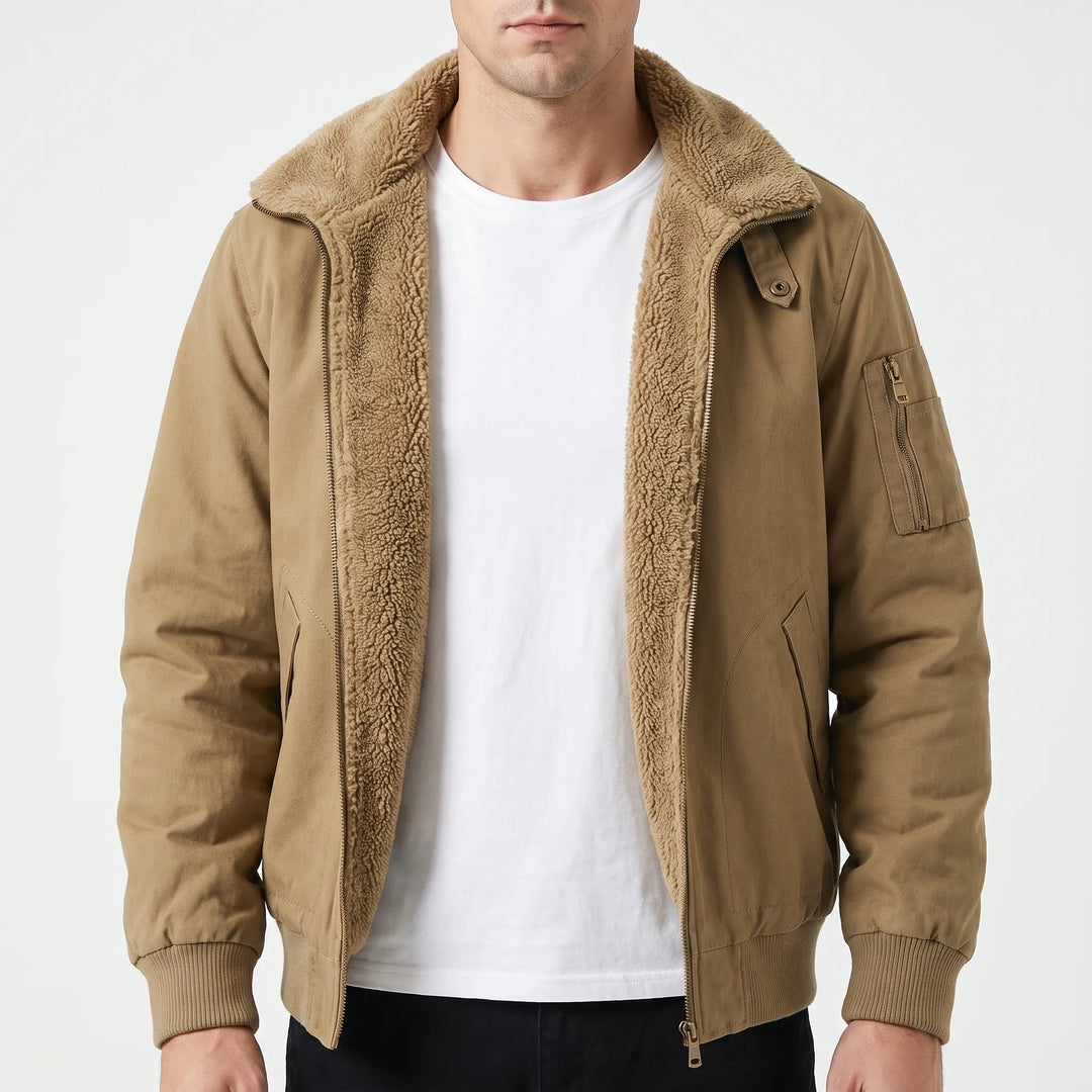 Jas heren | Gevoerd bomberjack met fleece en ritssluiting