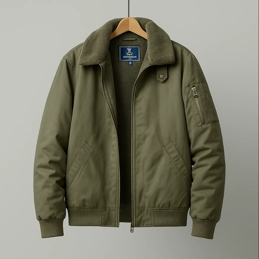 Jas heren | Gevoerd bomberjack met fleece en ritssluiting